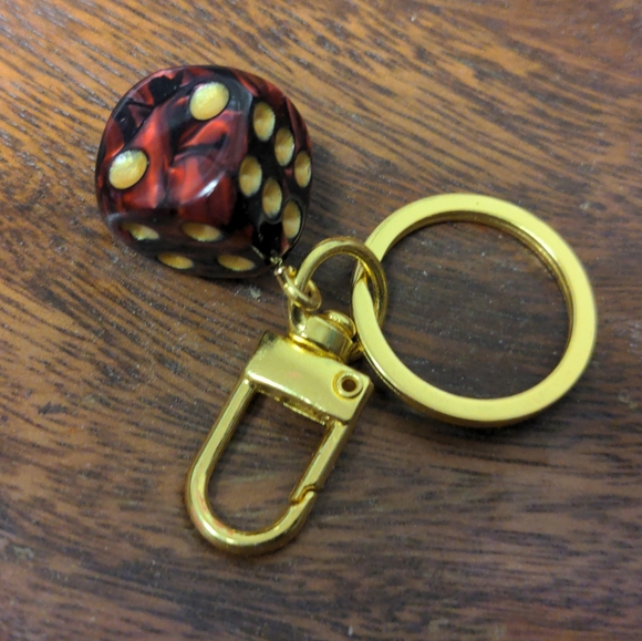 Handmade Red Dice Clip on Keychain Your Choice of Metals - Picture 3 of 7